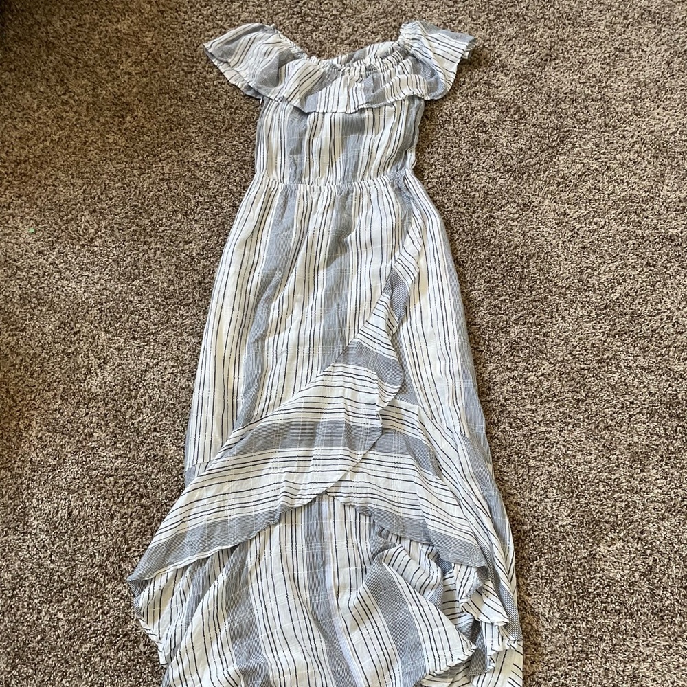 express off the shoulder striped maxi dress